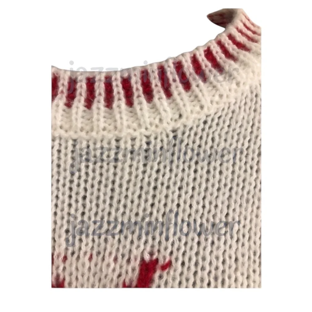 offwhite red whipstitch style lobster print crochet knit sweater size medium new